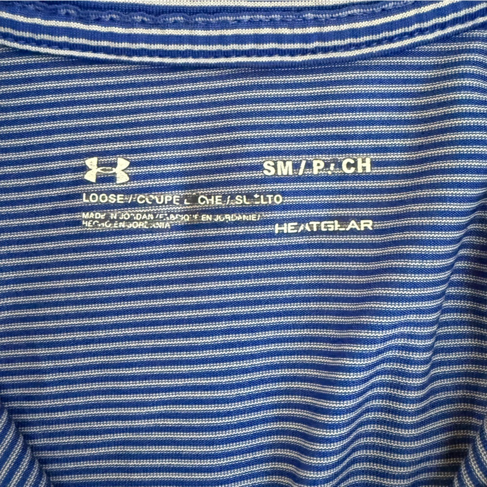 Under Armour Men’s Small Blue Striped Heat Gear 1/4 Zip Long Sleeve Shirt - Picture 3 of 4